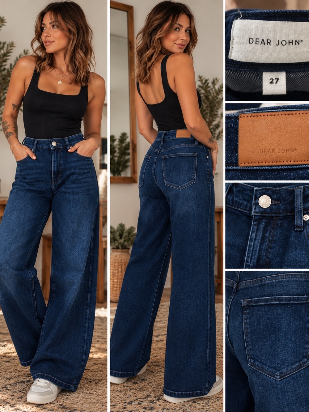 Dear John Size 27 Dark Wash High Rise Wide Leg Jeans